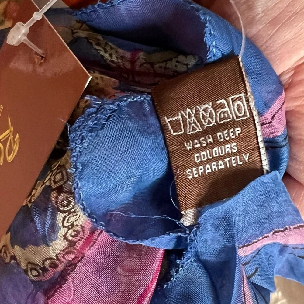 Raj Anthropologie Turquoise Butterfly Silk Scarf DEAD STOCK Y2K 19”x72” New 1466